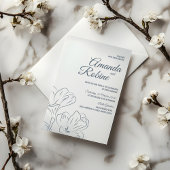 Dusty Blue Floral Outline Huwelijksuitnodiging Kaart