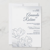 Dusty Blue Floral Outline Huwelijksuitnodiging Kaart (Voorkant)