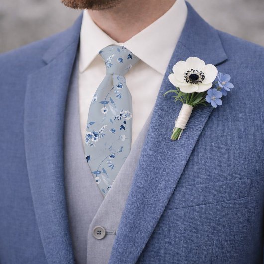 Dusty Blue Floral Pattern Wedding Tie Stropdas