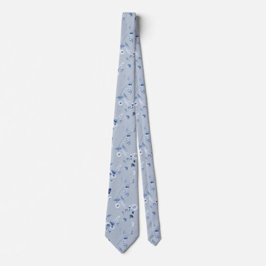 Dusty Blue Floral Pattern Wedding Tie Stropdas (Voorkant)