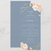 Dusty Blue Floral Peach Gold huwelijksreceptie Menu (Voorkant / Achterkant)