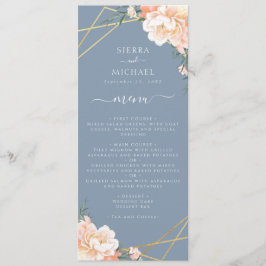 Dusty Blue Floral Peach Gold huwelijksreceptie Menu