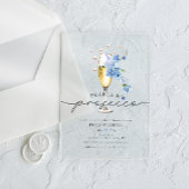 Dusty Blue Floral Pearls & Prosecco Vrijgezellenfe Acryl Uitnodigingen