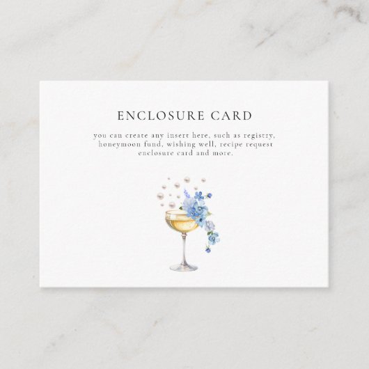 Dusty Blue Floral Pearls & Prosecco Vrijgezellenfe Informatiekaartje (Voorkant)