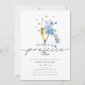 Dusty Blue Floral Pearls & Prosecco Vrijgezellenfe Kaart (Voorkant)