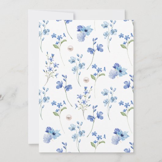 Dusty Blue Floral Pearls & Prosecco Vrijgezellenfe Kaart (Achterkant)