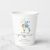 Dusty Blue Floral Pearls & Prosecco Vrijgezellenfe Papieren Bekers (Voorkant)