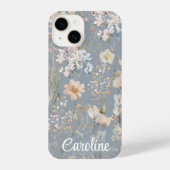 Dusty Blue Floral Personalized  iPhone Hoesje (Achterkant)