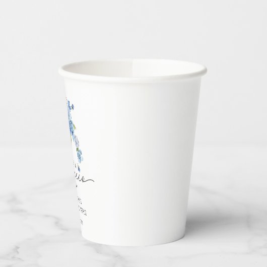 Dusty Blue Floral Petals & Prosecco Vrijgezellenfe Papieren Bekers (Links)