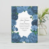 Dusty Blue Floral Photo and QR Code Wedding Kaart (Staand voorkant)