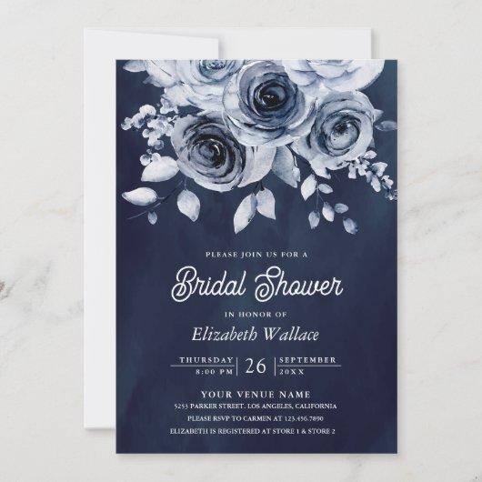 Dusty Blue Floral Photo Navy Vrijgezellenfeest Kaart (Voorkant)