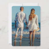 Dusty Blue Floral Photo Wedding Invitation Kaart (Achterkant)