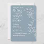 Dusty Blue Floral Photo Wedding Invitation Kaart (Voorkant)