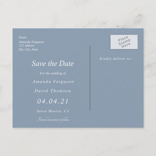 Dusty blue floral photobruiloft Save the Date Aankondigingskaart (Achterkant)