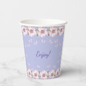 Dusty Blue Floral Pink Butterfly Baby shower Papieren Bekers (Achterkant)