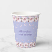 Dusty Blue Floral Pink Butterfly Baby shower Papieren Bekers (Voorkant)