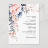 Dusty Blue Floral Pink Waterverf Bloom Wedding Uitnodiging Briefkaart (Voorkant)