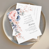Dusty Blue Floral Pink Waterverf Bloom Wedding Uitnodiging Briefkaart