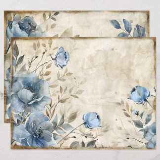 Dusty Blue Floral  plakboekpapier