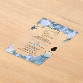 Dusty Blue Floral Prinses Mis Quince Quinceañera Acryl Uitnodigingen (Laagn)