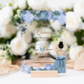 Dusty Blue Floral Prinses Mis Quince Quinceañera Acryl Uitnodigingen