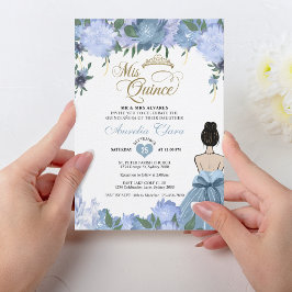 Dusty Blue Floral Prinses Mis Quince Quinceañera Kaart