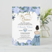 Dusty Blue Floral Prinses Mis Quince Quinceañera Kaart (Staand voorkant)