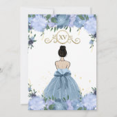 Dusty Blue Floral Prinses Mis Quince Quinceañera Kaart (Achterkant)