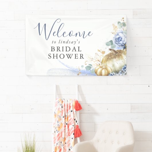 Dusty Blue Floral Pumpkins any Party Welkom Spandoek (Insitu)