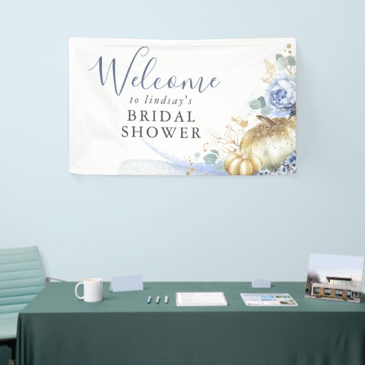 Dusty Blue Floral Pumpkins any Party Welkom Spandoek (Beurs)