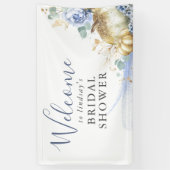 Dusty Blue Floral Pumpkins any Party Welkom Spandoek (Verticaal)