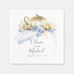 Dusty Blue Floral Pumpkins Cute Herfst Party Servet