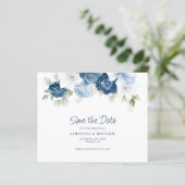Dusty Blue Floral QR Code Bruiloft Save the Date (Staand voorkant)