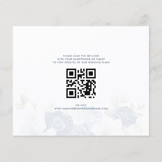 Dusty Blue Floral QR Code Bruiloft Save the Date (Achterkant)