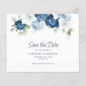 Dusty Blue Floral QR Code Bruiloft Save the Date (Voorkant)