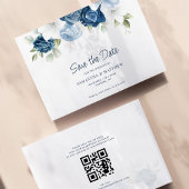 Dusty Blue Floral QR Code Bruiloft Save the Date