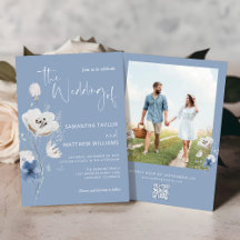 Dusty Blue Floral QR Code RSVP Fotobruiloft