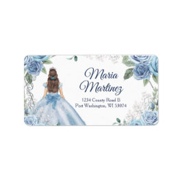 Dusty Blue Floral Quinceañera Adresetiketten Etiket