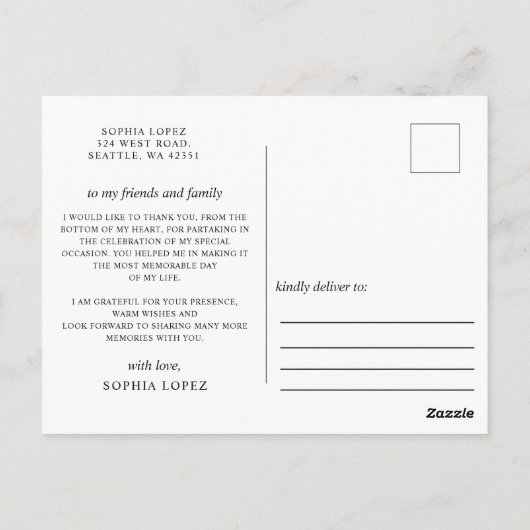 Dusty Blue Floral Quinceañera Bedankt Briefkaart (Achterkant)