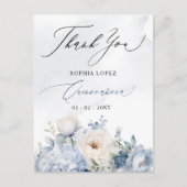 Dusty Blue Floral Quinceañera Bedankt Briefkaart (Voorkant)