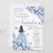 Dusty Blue Floral Quinceanera Birthday Uitnodiging (Voorkant)