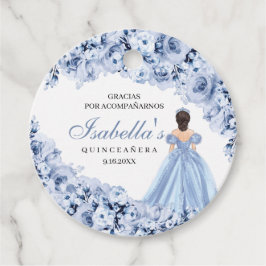 Dusty Blue Floral Quinceanera Circle Favor Tags Bedankjes Labels