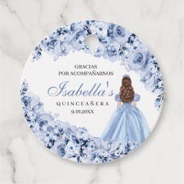 Dusty Blue Floral Quinceanera Circle Favor Tags Bedankjes Labels