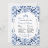 Dusty Blue Floral Quinceanera Court of Honor Kaart (Voorkant)
