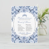 Dusty Blue Floral Quinceanera Court of Honor Kaart (Staand voorkant)