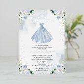 Dusty Blue Floral Quinceanera Folie Uitnodiging (Staand Voorkant)