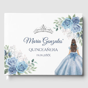 Dusty Blue Floral Quinceañera Gastenboek