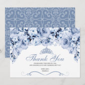 Dusty Blue Floral Quinceanera Hartelijk dank Bedankkaart (Voorkant / Achterkant)