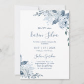 Dusty Blue Floral Quinceanera Kaart (Voorkant)
