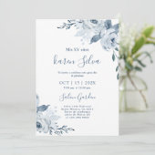 Dusty Blue Floral Quinceanera Kaart (Staand voorkant)